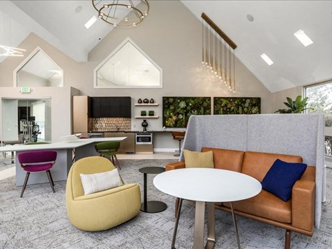 a living room with a couch and a table